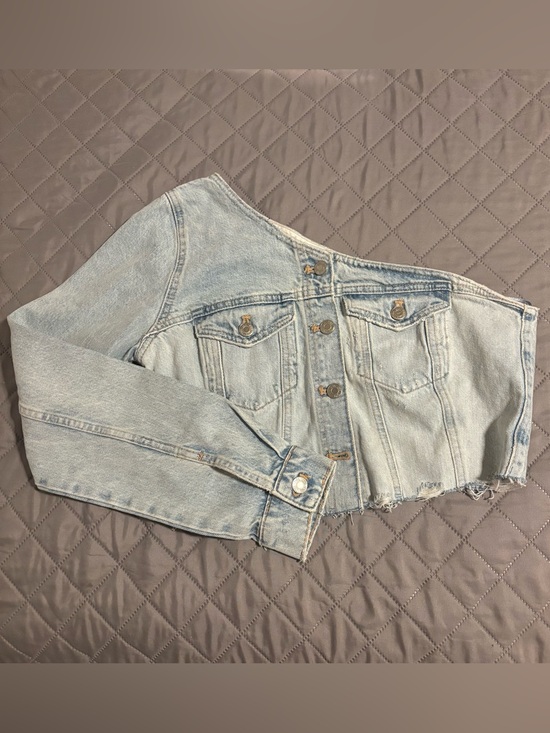Zara Jackets & Blazers - Zara One Shoulder Crop Light Wash Denim Jean Jacket Womens Large Asymmetrical